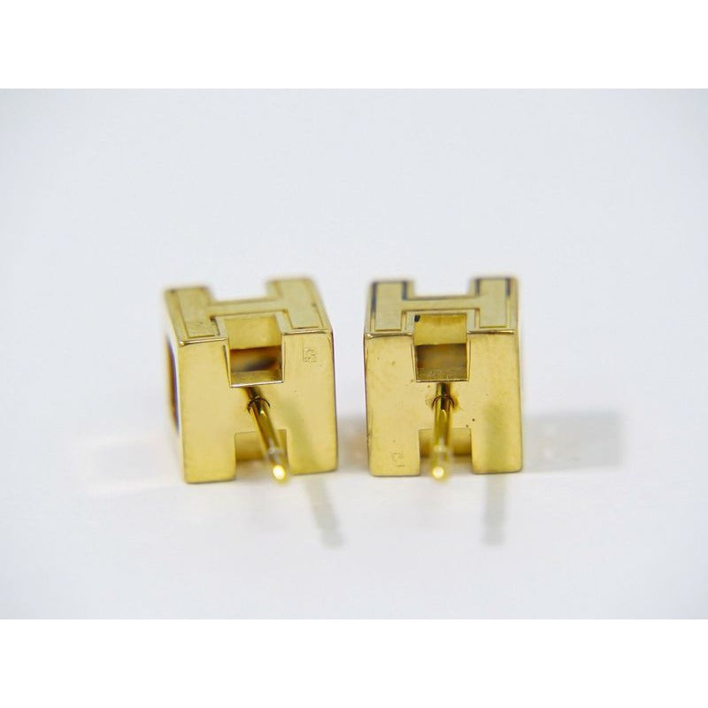Hermes H Cube Earrings GP Gold Plated Ivory Accessories Jewelry — view 2