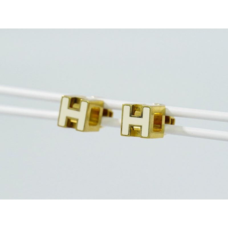 Hermes H Cube Earrings GP Gold Plated Ivory Accessories Jewelry — view 5