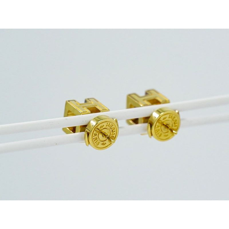 Hermes H Cube Earrings GP Gold Plated Ivory Accessories Jewelry — view 6