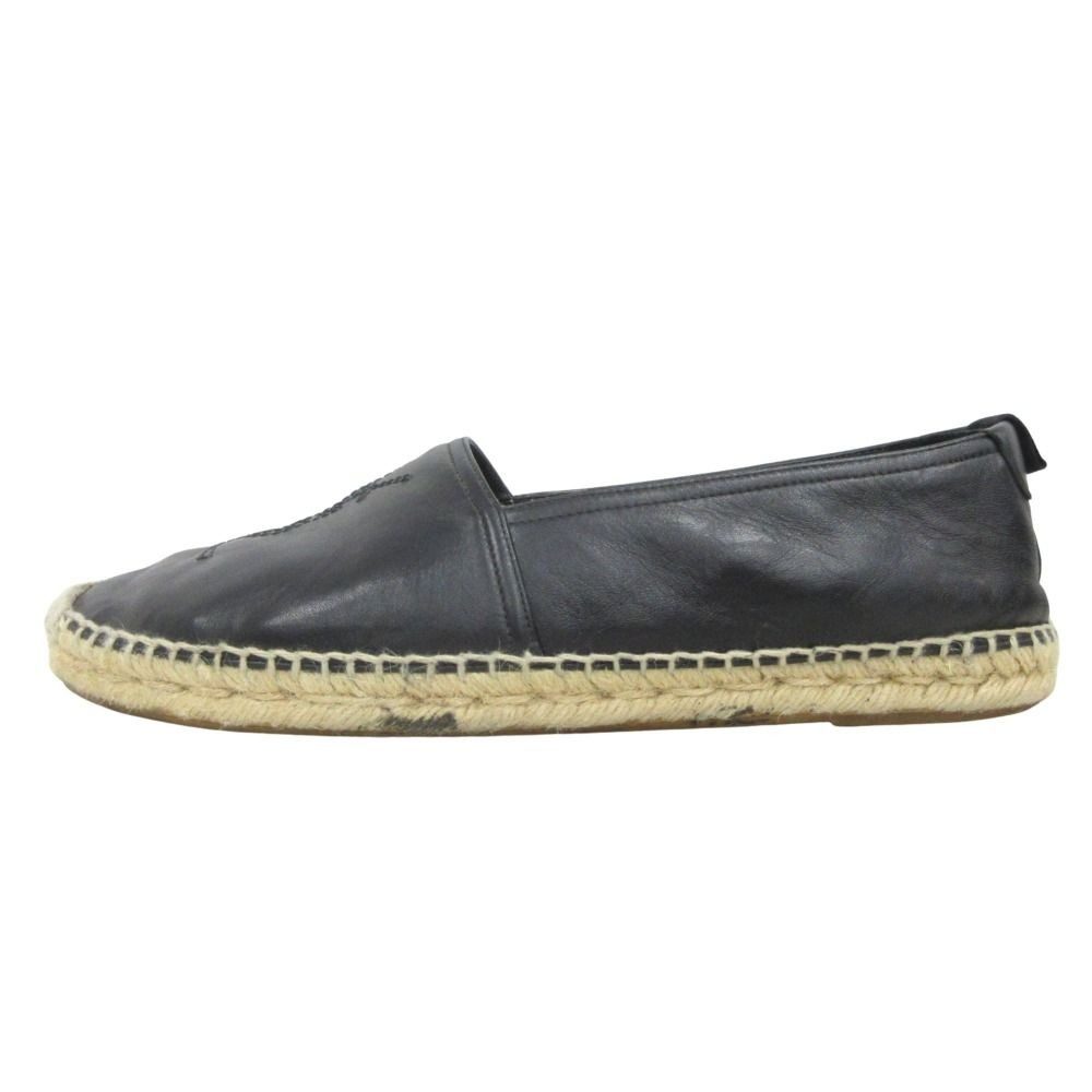 Saint Laurent Paris Espadrilles Leather Slip on Shoes Logo Embroidery