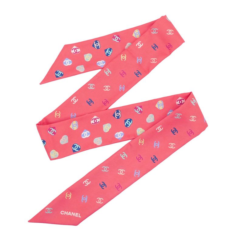 Chanel Headband Twill Pink Coco Mark 100% Silk Scarf Accessories — view 8