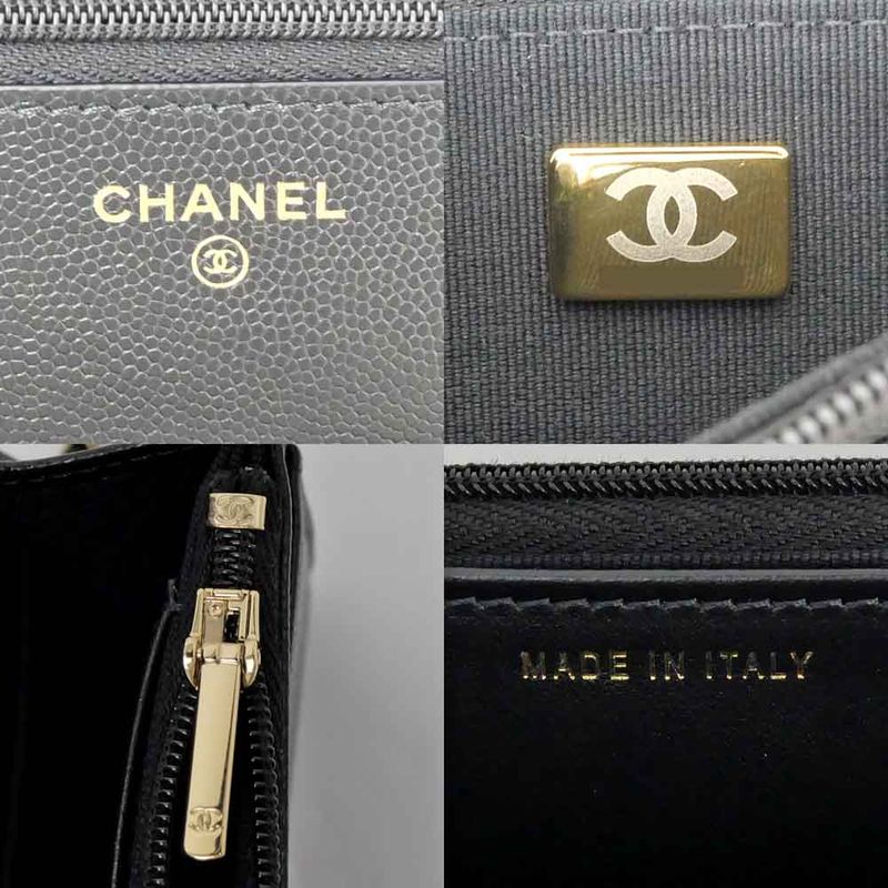 Chanel Chain Wallet Ap4653 Grained Shiny Calfskin Black Gold Hardware — view 8
