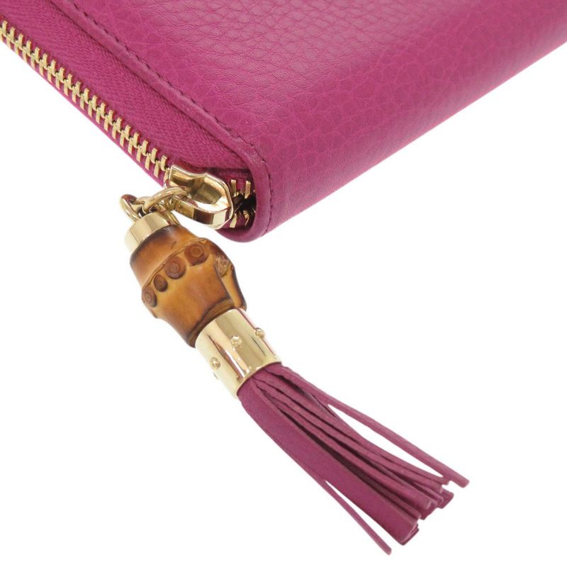Gucci Bamboo Leather Magenta Round Zipper Long Wallet 1329 — view 8