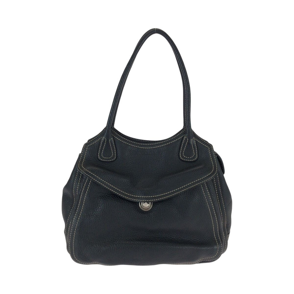 Prada Logo Black Silver Calf Shoulder Bag Tote