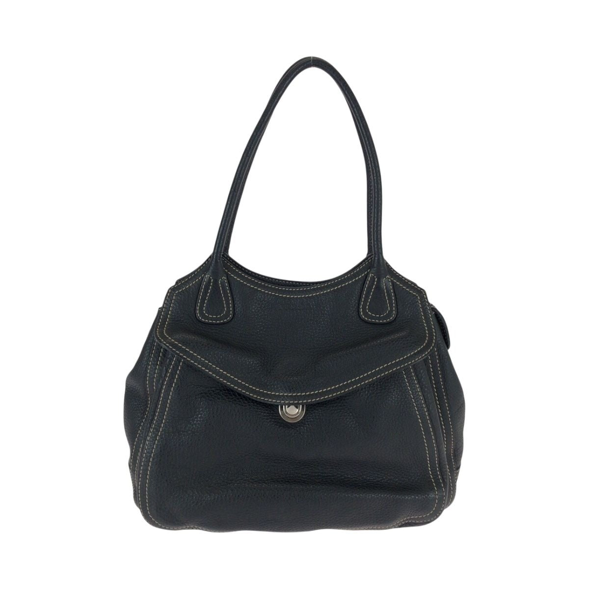 Prada Logo Black Silver Calf Shoulder Bag Tote