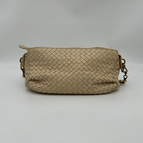 Bottega Veneta Intrecciato Chain Shoulder Bag Beige Leather