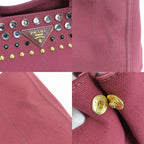 Prada Tote Bag Canapa B2642 O Studded Canvas Amaranto Wine Red Gold Hardware — view 5