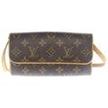 Louis Vuitton Monogram Pochette Twin PM Mini Shoulder Bag Brown Leather Gold