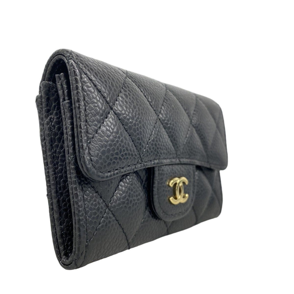 Chanel Card Case Quilted Caviar Leather Black Gold — view 2