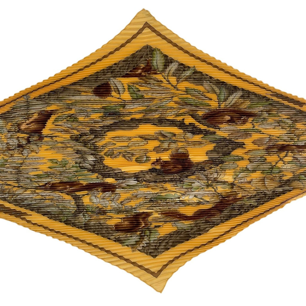 Hermes Scarf Pleated Silk Casse Noisette Nutcracker Yellow — view 4