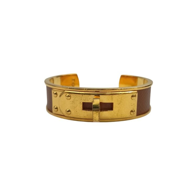 Hermes Bangle Kelly Gold Brown Metal Leather Bracelet