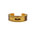 Hermes Bangle Kelly Gold Brown Metal Leather Bracelet