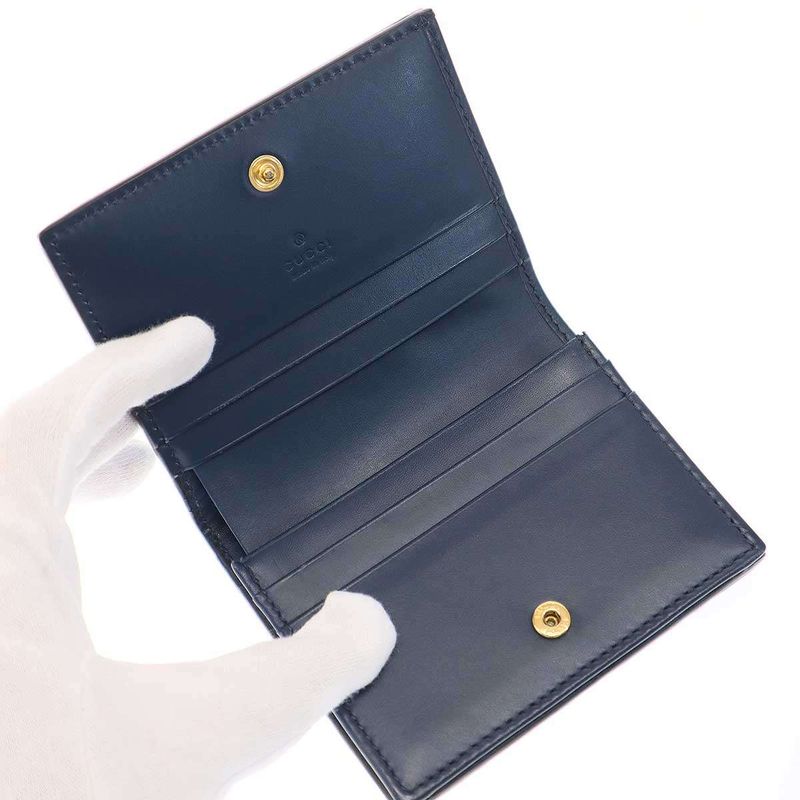 Gucci Striped Leather Compact Wallet Navy — view 4