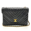 Chanel V-Stitch Flap Shoulder Bag Lambskin Black