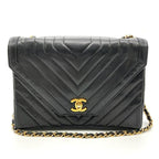 Chanel V-Stitch Flap Shoulder Bag Lambskin Black