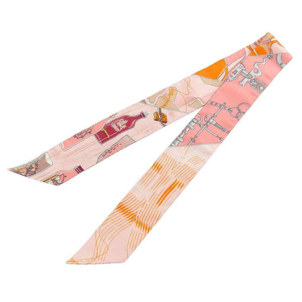 Hermes Twilly Pink Multicolor Silk Caleche Mors Et Bouteilles Bits and Bottle — view 2