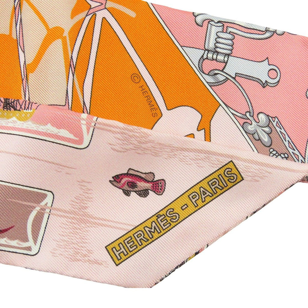 Hermes Twilly Pink Multicolor Silk Caleche Mors Et Bouteilles Bits and Bottle — view 4