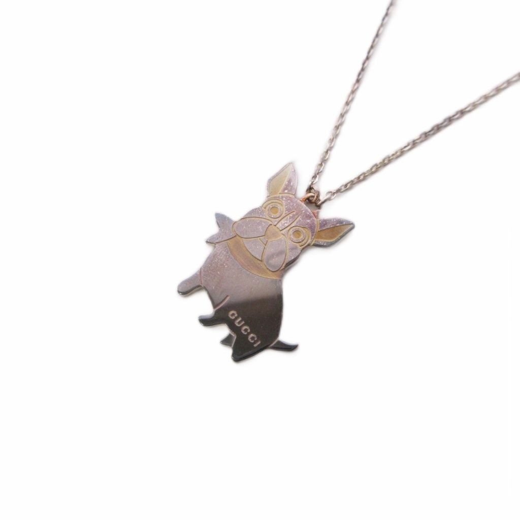 Gucci French Bulldog Necklace Pendant 925 Sterling Silver Color KH