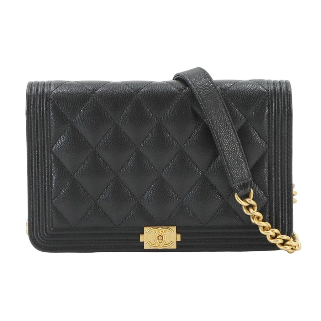 Chanel Boy Chain Wallet Caviar Leather Black Shoulder Bag