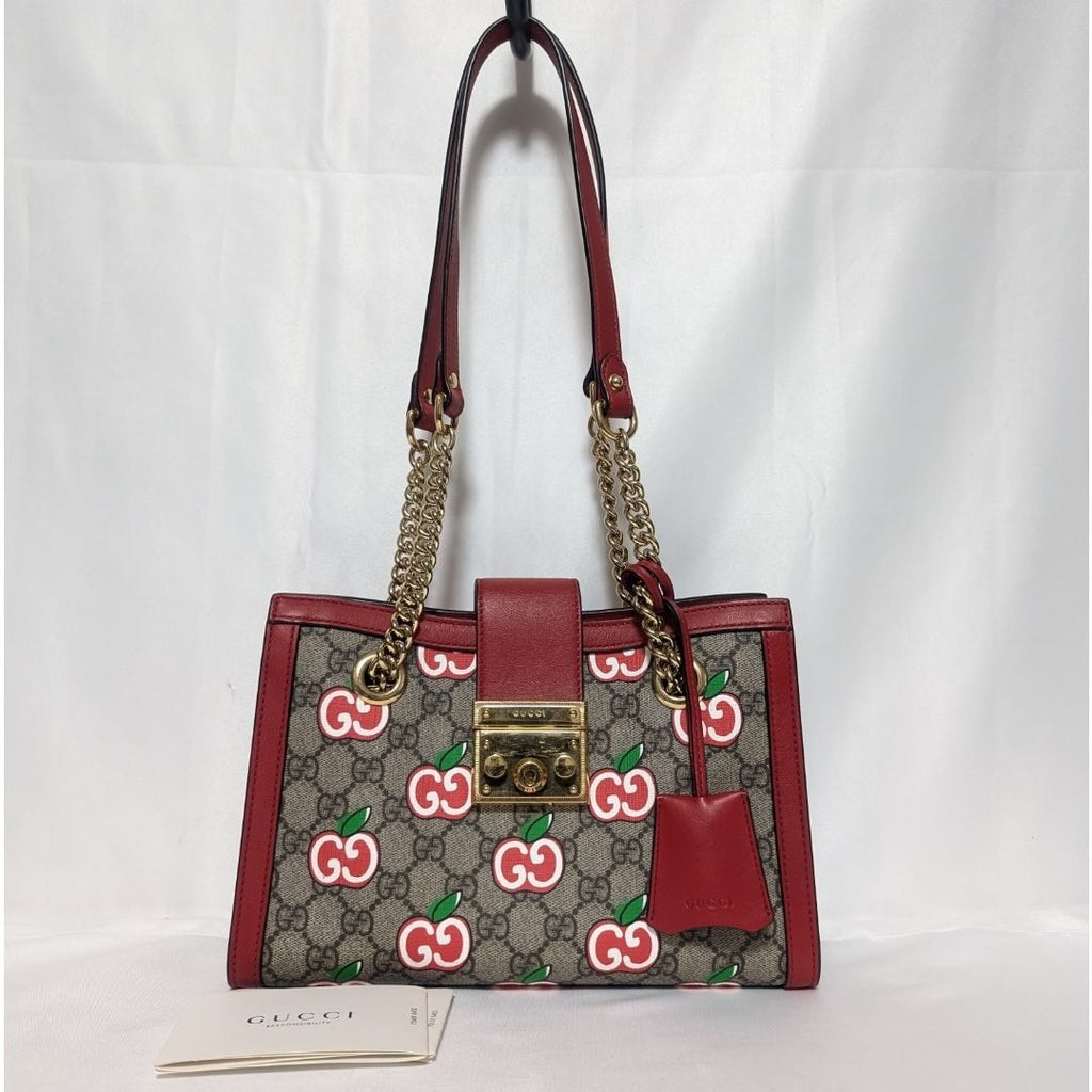 Gucci GG Supreme Apple Padlock Chain Shoulder Bag
