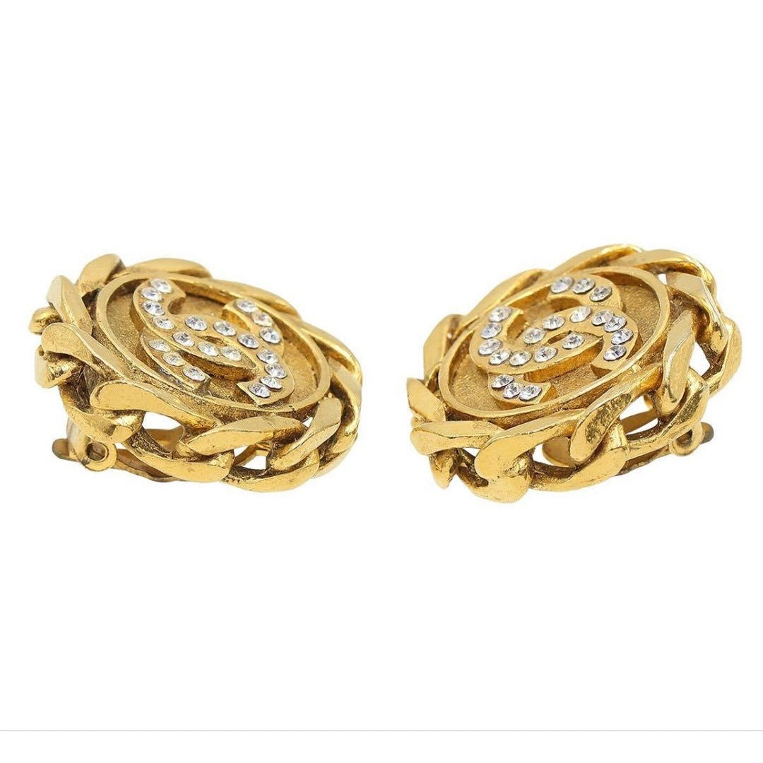 Chanel Rhinestone Round Chain Earrings — view 3