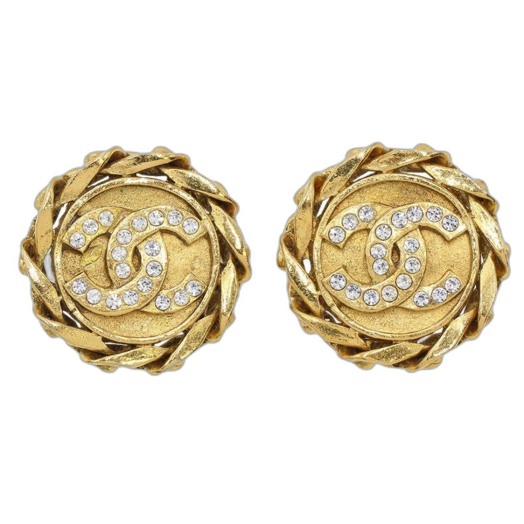 Chanel Rhinestone Round Chain Earrings
