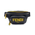 Fendi Logo Leather Nylon Yellow Black Belt Bag Silver
