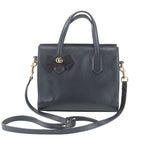 Gucci GG Ribbon Leather 2-Way Handbag Crossbody Tote Shoulder Black
