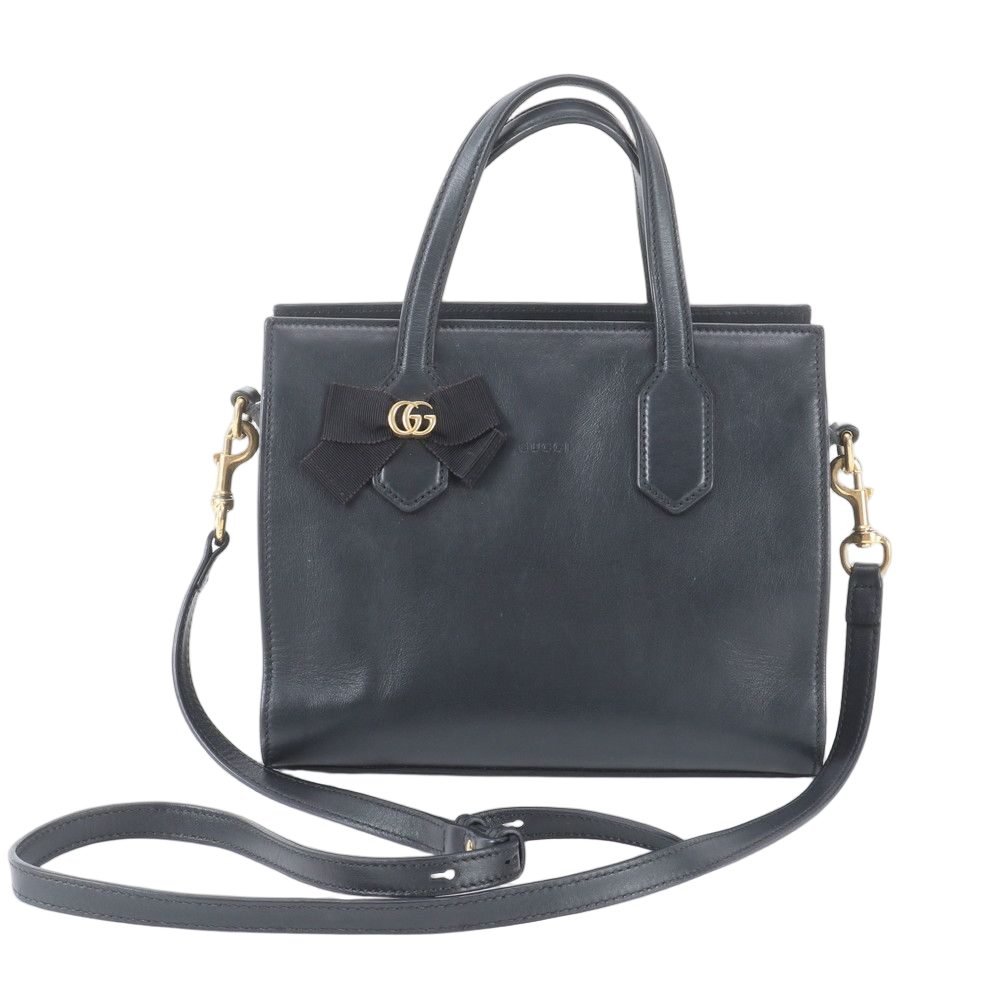 Gucci GG Ribbon Leather 2-Way Handbag Crossbody Tote Shoulder Black