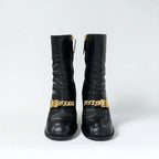 Gucci Boots Short Shoes Leather Black Gold Chain Belt — view 3