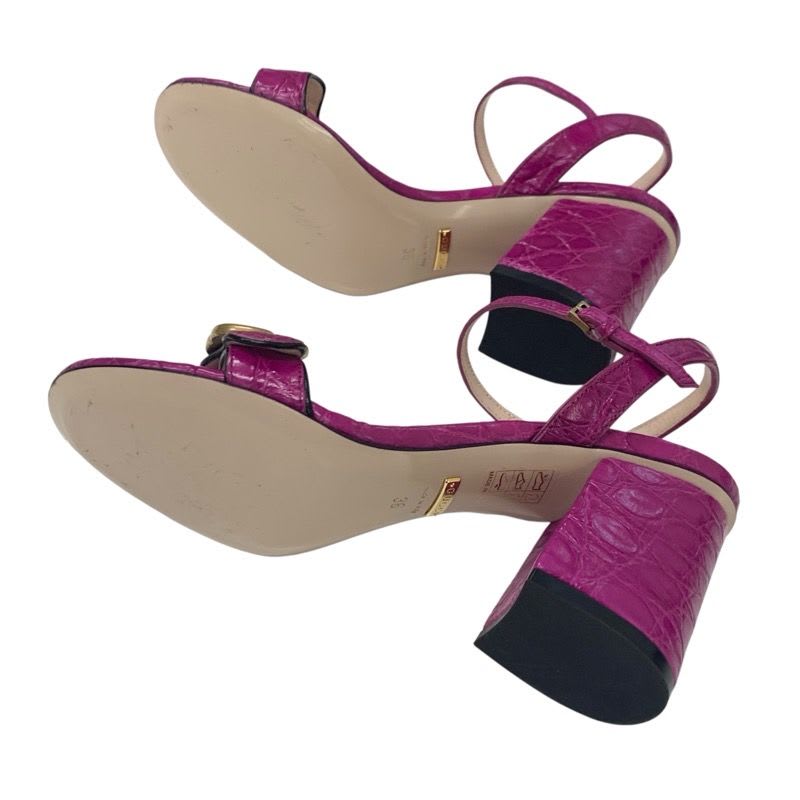 Gucci Double G Sandals Shoes Leather Purple Gold GG Marmont Strap — view 6