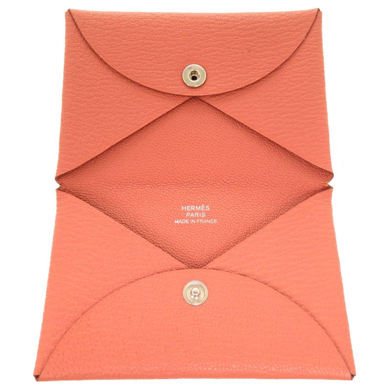 Hermes Calvi Chevre Flamingo Silver Hardware Coin Case Wallet 0783 — view 4