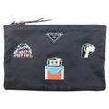Prada Robot Metal Applique Pouch Clutch Nylon Triangle Plate Black