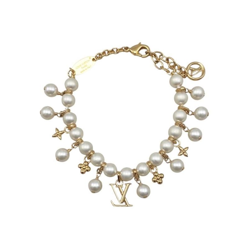 Louis Vuitton Bracelet Pearl River M1685 a Monogram Flower Logo White — view 3