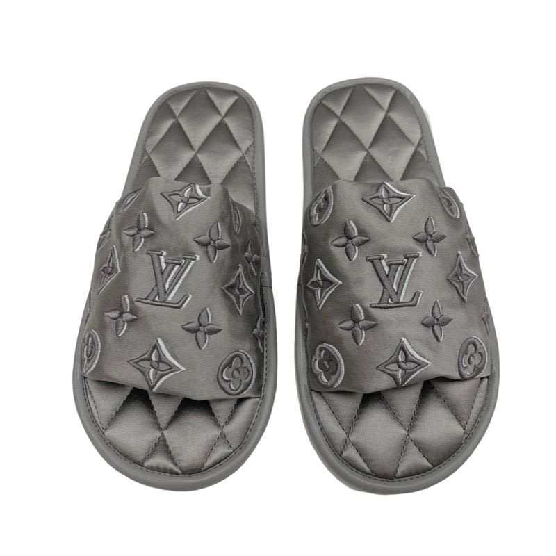 Louis Vuitton Homey Line Monogram Flat Shoes Satin Gray Slippers Room — view 2