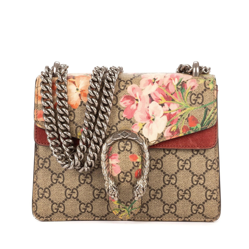 Gucci Blooms Dionysus Beige Burgundy Supreme Canvas Shoulder Bag