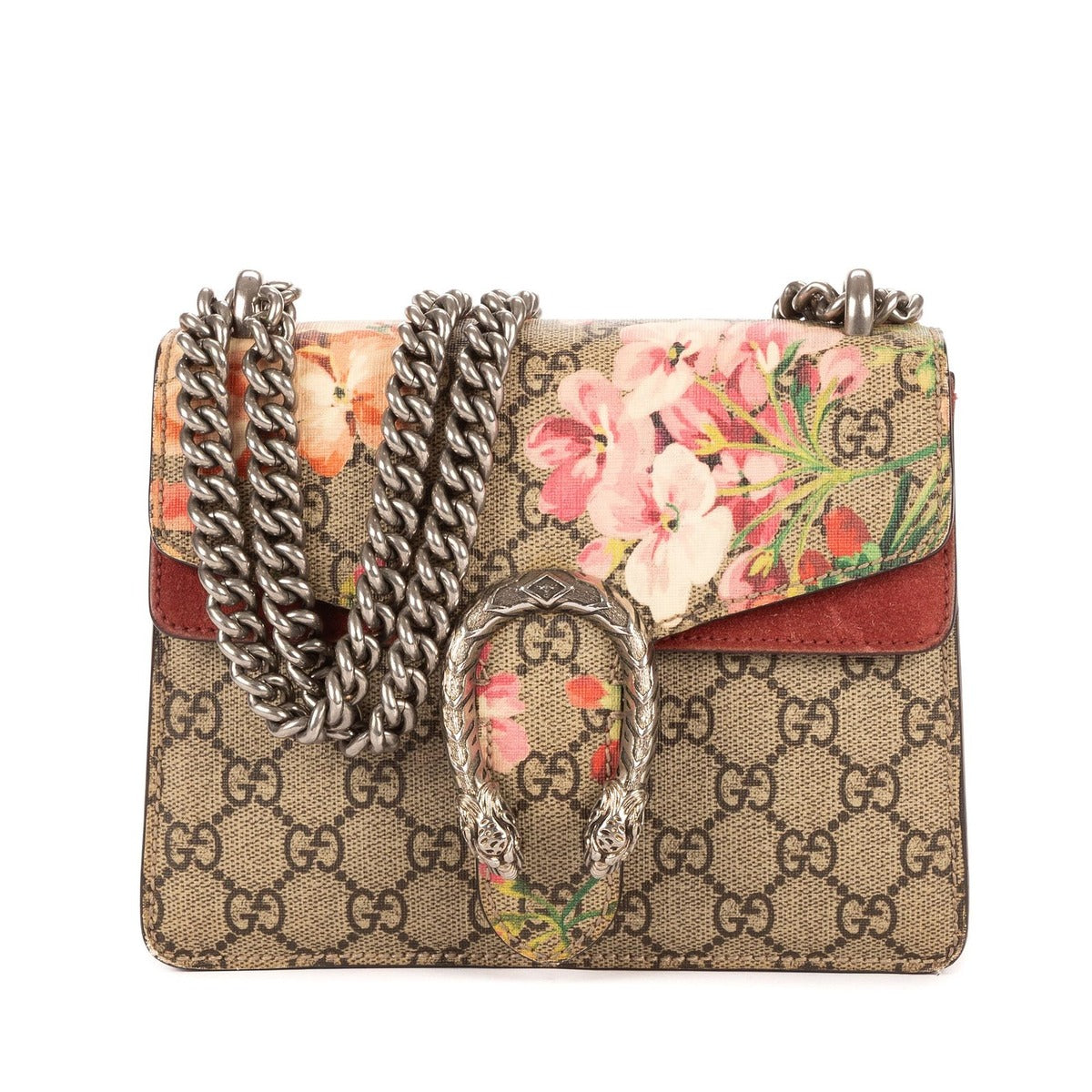 Gucci Blooms Dionysus Beige Burgundy Supreme Canvas Shoulder Bag