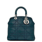 Dior Tote Granville Green Blue Cannage Handbag Leather Logo Charm Stitching