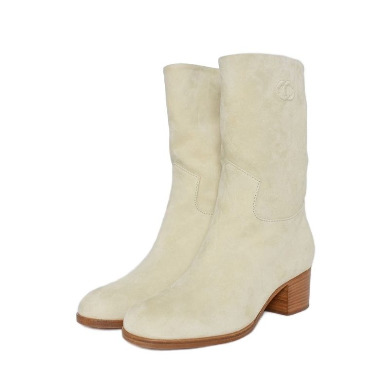 Chanel Long Boots Suede Coco Mark 36 Ivory aa