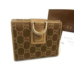 Gucci Wallet Abby Gold Brown Canvas Leather GG Pattern W Hook