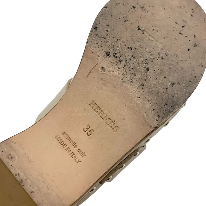 Hermes Karya Sandals Shoes Leather Wood Beige Studded Mules Sabot — view 8