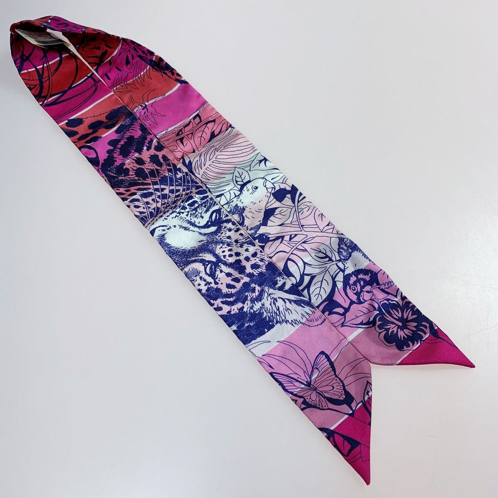 Hermes Leopard 100% Silk Twilly Red Rose Scarf — view 3