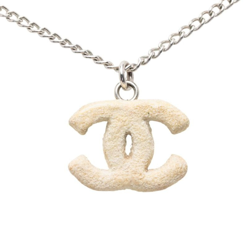 Chanel CC Logo Silver White Metal Coral
