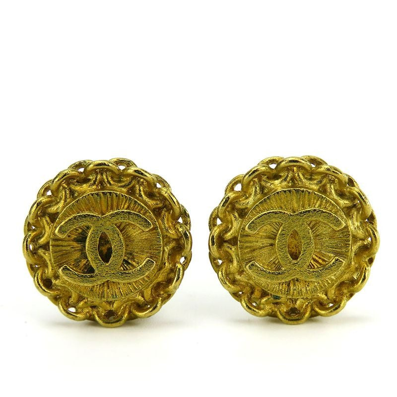 Chanel Earrings Coco Mark Metal Gold Accessories 95 P Plated