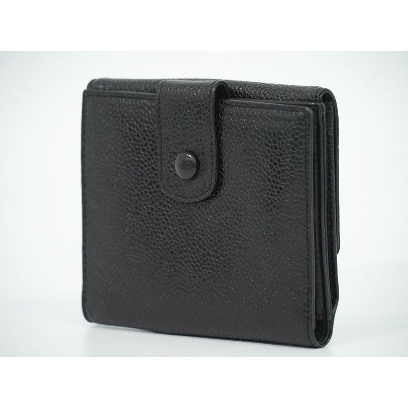 Chanel Coco Mark Fold Wallet Compact Caviar Leather Black — view 2