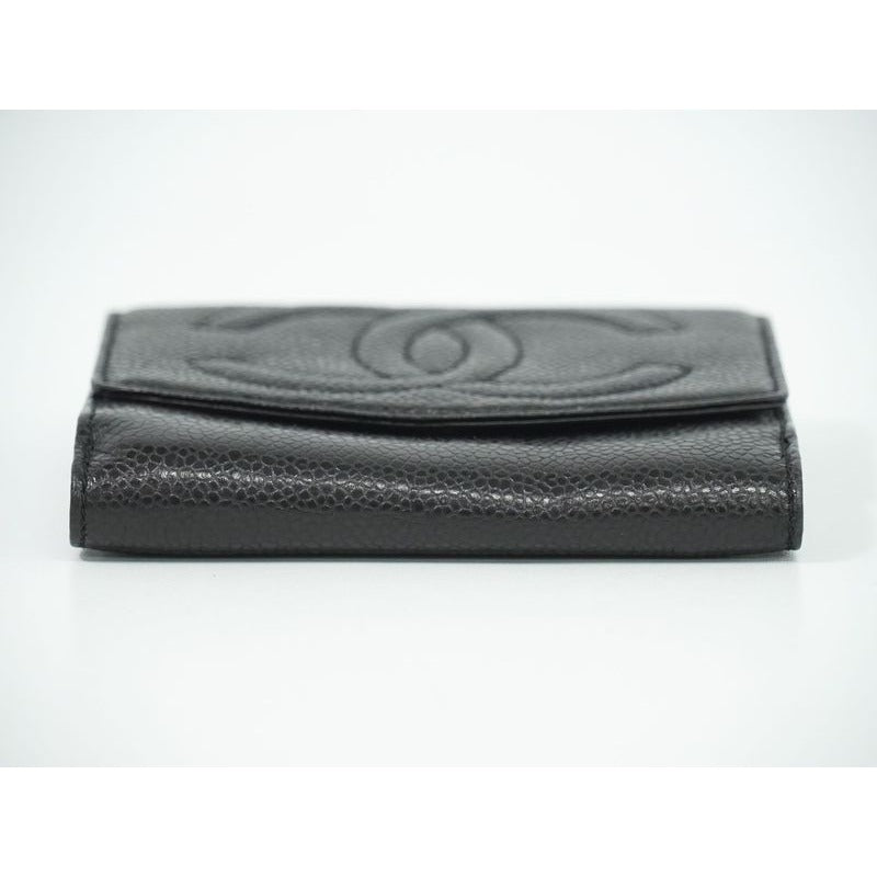 Chanel Coco Mark Fold Wallet Compact Caviar Leather Black — view 3