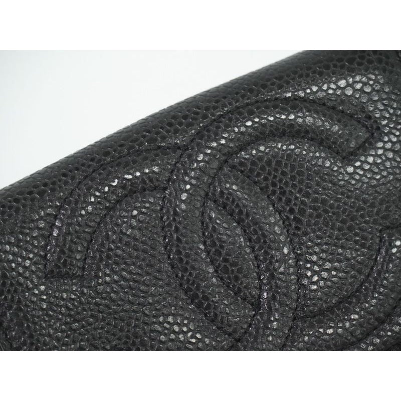 Chanel Coco Mark Fold Wallet Compact Caviar Leather Black — view 7