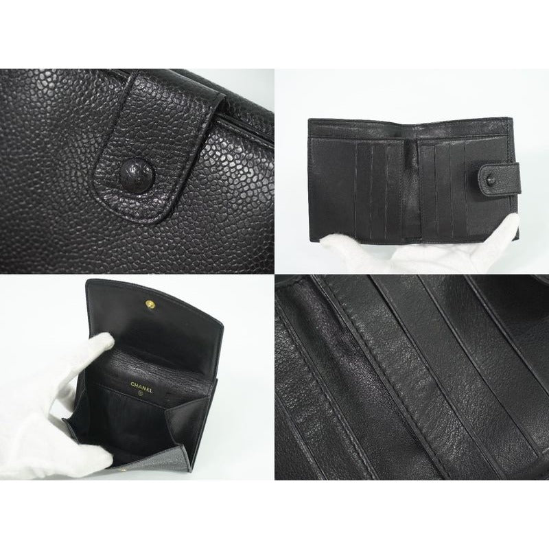 Chanel Coco Mark Fold Wallet Compact Caviar Leather Black — view 8