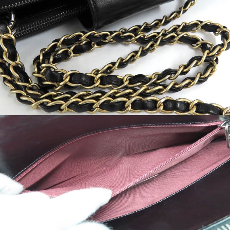 Chanel Quilted Chain Shoulder Bag Bow-ring Black Antique Hardware No — view 5