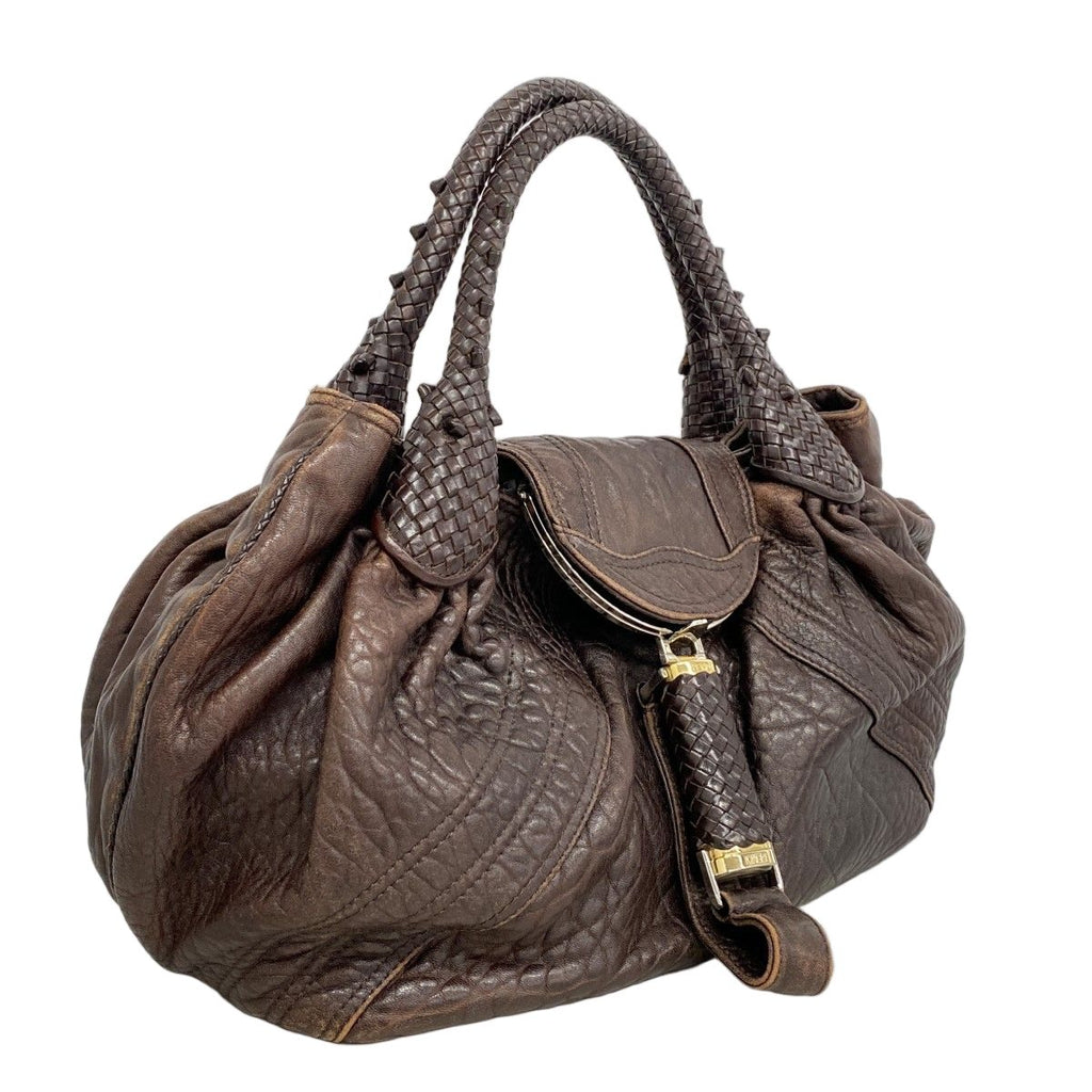 Fendi Handbag Spy Bag Leather Brown Gold Silver — view 2